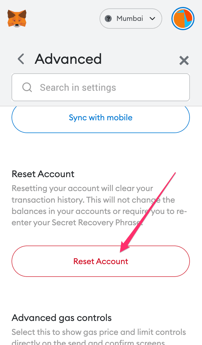 Reset Metamask Account History